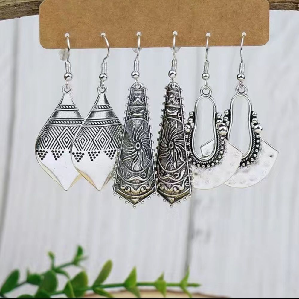 🩶🆕🩶 ✨ 3pairs BoHo Ancient Silver Vintage Inspired Earrings Set ✨